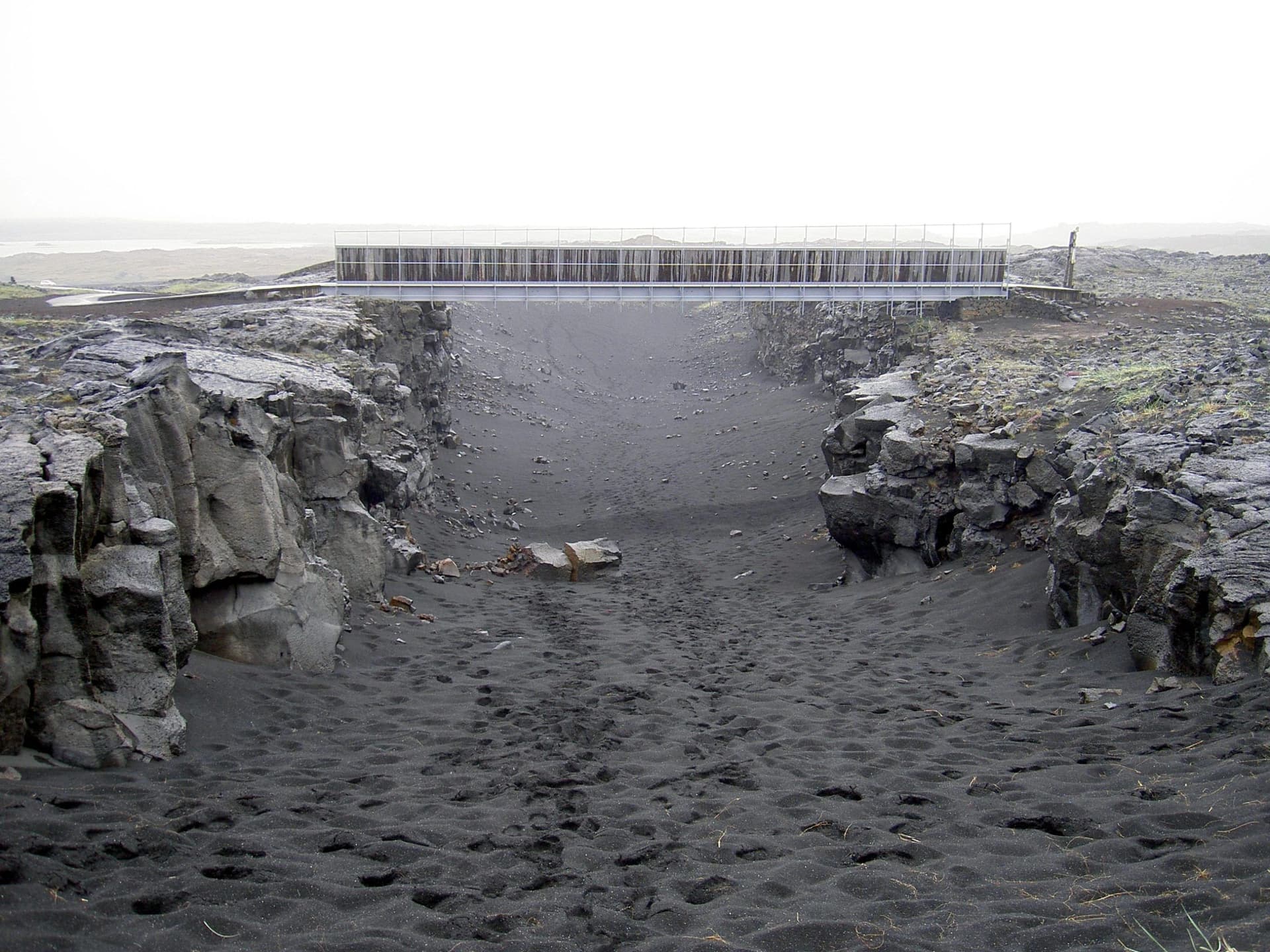 Bridge Between Continents spanning the rift on the Reykjanes peninsula